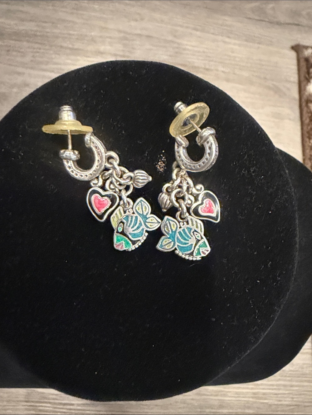 Brighton Silver Fish & Heart Dangle Earrings - Turquoise and Pink